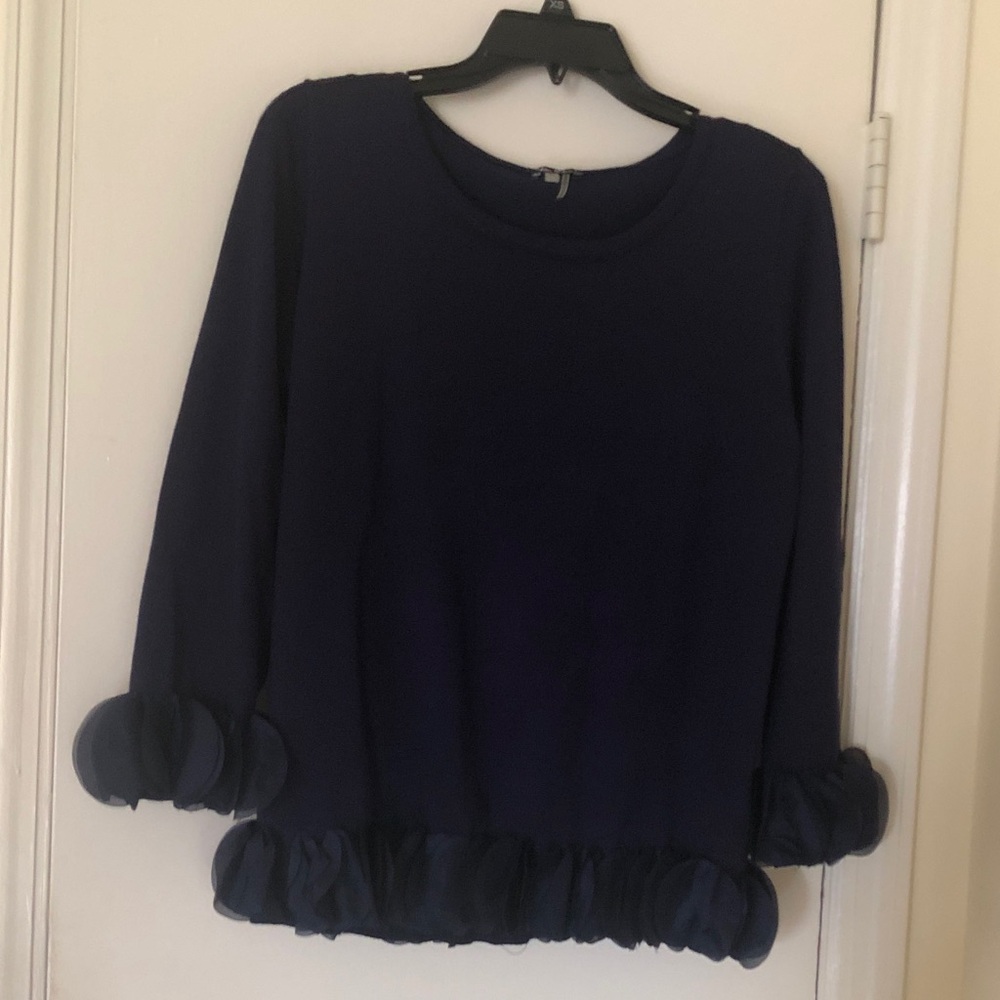 Milano Navy Sweatshirt with Ruffle Accents